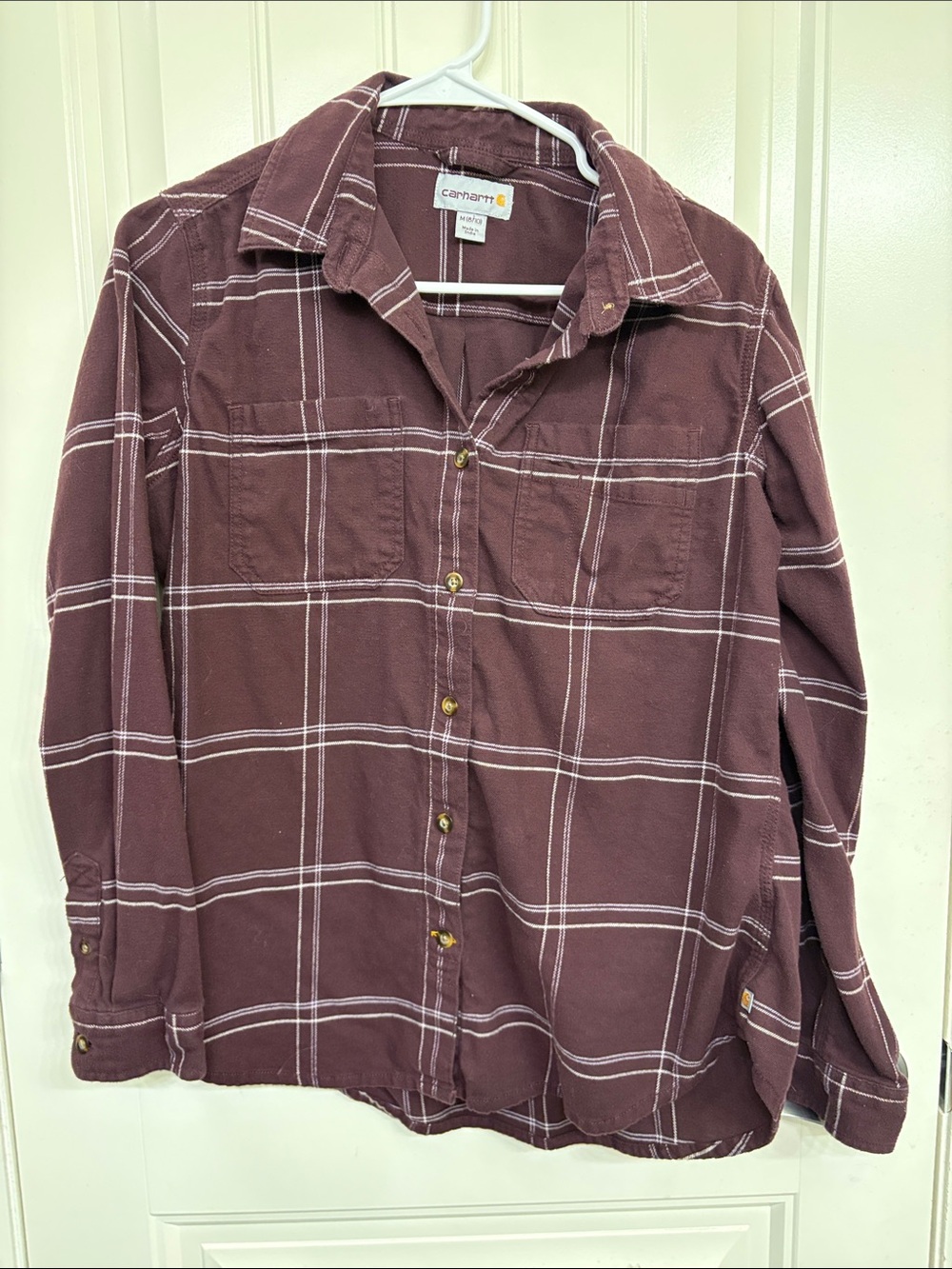 Carhartt Women's Burgundy Plaid Long-Sleeve Button-Down Flannel Shirt